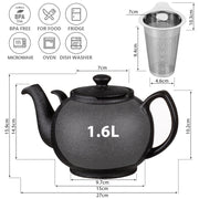 Schwarze Teekanne Liverpool Steinzeug - mit Edelstahlsieb